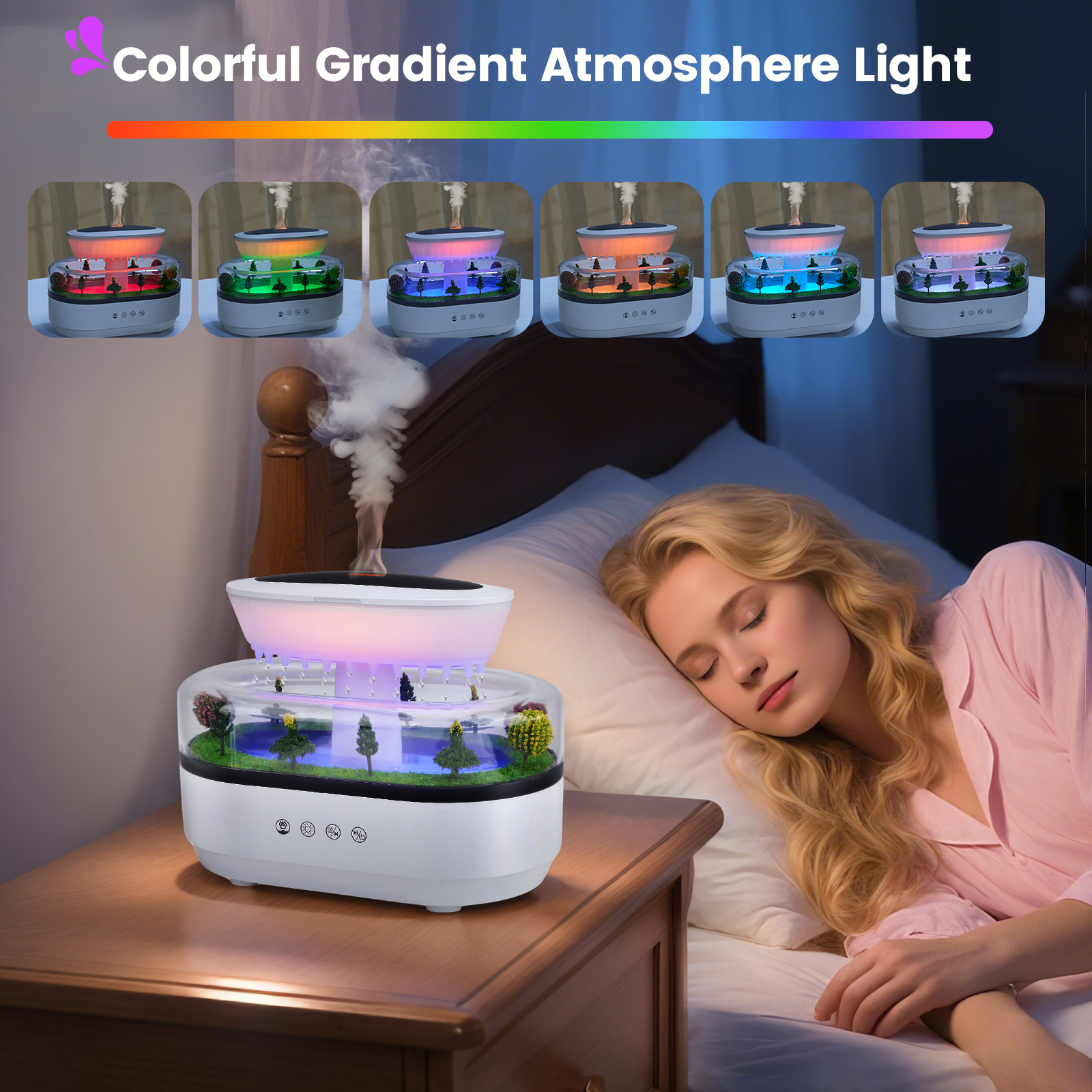 FANCYBANT Oil Diffuser Air Humidifier 250ml Essential Oil Diffuser,7 Colors Rain Aroma Diffuser with White Noise,Room Diffuser for Home,Office,Gift,White
