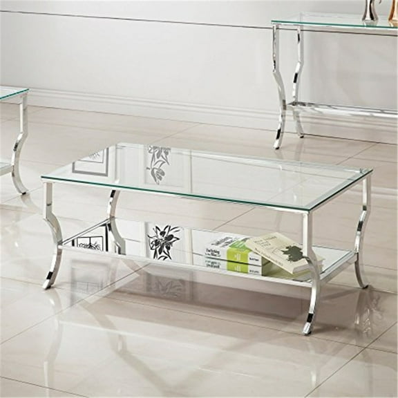 Modern Coffee Table, Glass Top, Chrome Frame, Living Room Accent Table