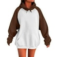 thumbnail image 3 of BiZtdJrK Color Block Sweatshirts for Women Casual Raglan Long Sleeve Oversized Hoodie with Pocket Fall Winter Lightweight Drawstring Pullover Tops Brown S, 3 of 6