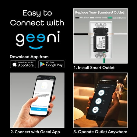 Geeni - Current Plus Charge 2-Outlet/2-USB Smart Outlet - White