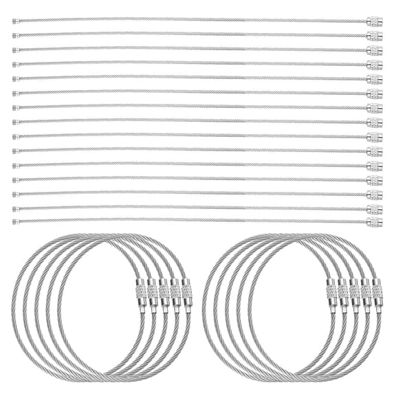 Uxcell 25pcs Wire Keychain Cable 12" Plastic Coated 2mm Stainless Steel Key Ring Cable Loop Rings Silver
