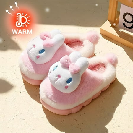 

Cute Cartoon Furry Warm House Shoes For Girls Comfortable Lightweight Non Slip Soft Bottom Walking Shoes For Indoor Spring Autumn Winter