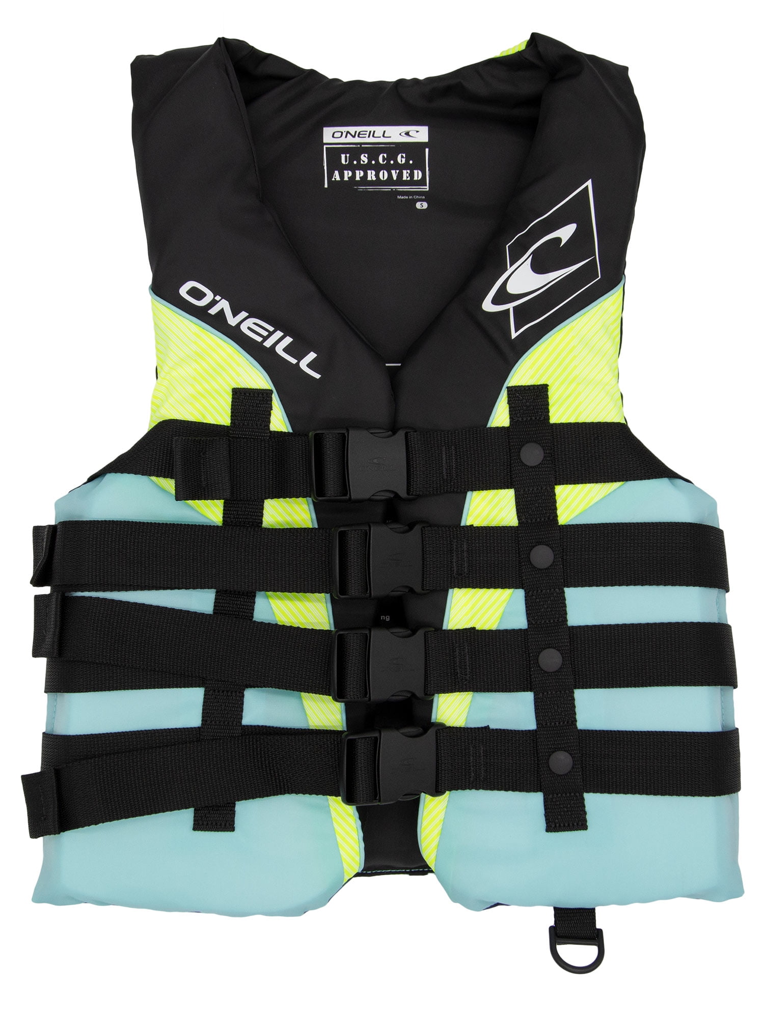 ONeill Womens SuperLite USCG Life Vest,Black/Turquoise/Lime/Turquoise,Large 