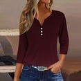 thumbnail image 2 of New Fashion Oversize Shirts Tops for Womens 3/4 Sleeve Casual Solid T-shirt Buttons Blouse V-Neck Casual Tops Gifts for Womens, 2 of 5