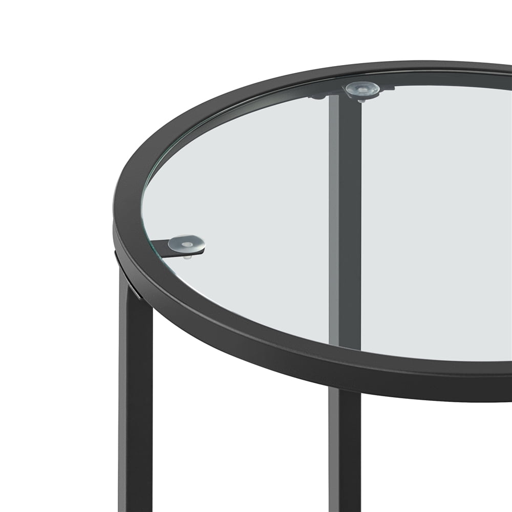 Yaheetech Round Glass Top Bedside Table End Table Accent Table with Metal Frame, Black