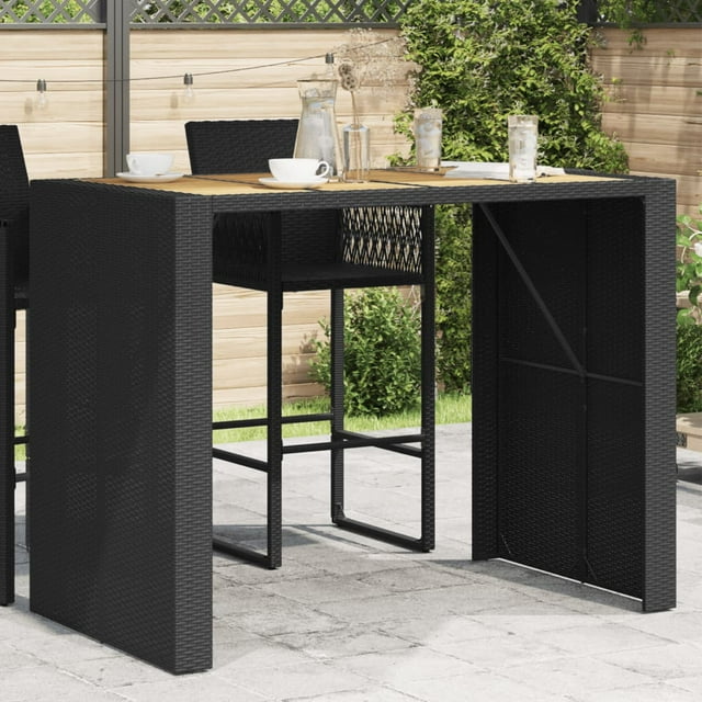 vidaXL Garden Table with Acacia Wood Top Black 145x80x110 cm Poly Rattan