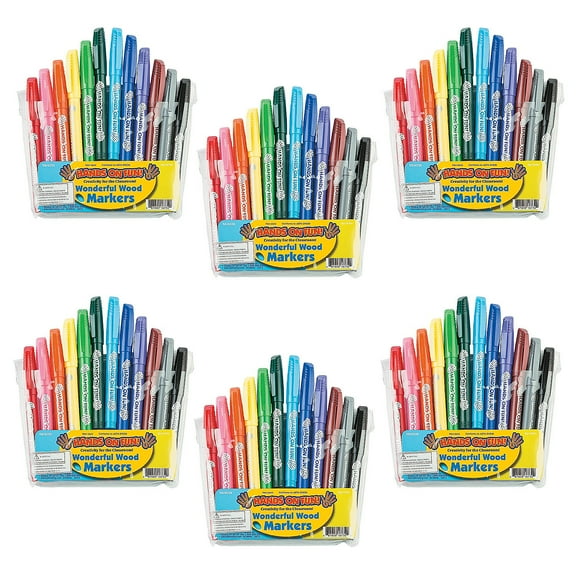 Fun Express 5 1/4" Bulk 48 Pieces Wonderful Wood Markers - 12 Colors per Set, 4 Sets per Unit