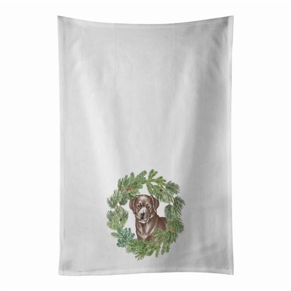 Carolines Treasures CK8881WTKT 28 x 19 in. Unisex Labrador Retriever Chocolate Christmas Wreath White Dish Towels Kitchen Towel - Set of 2