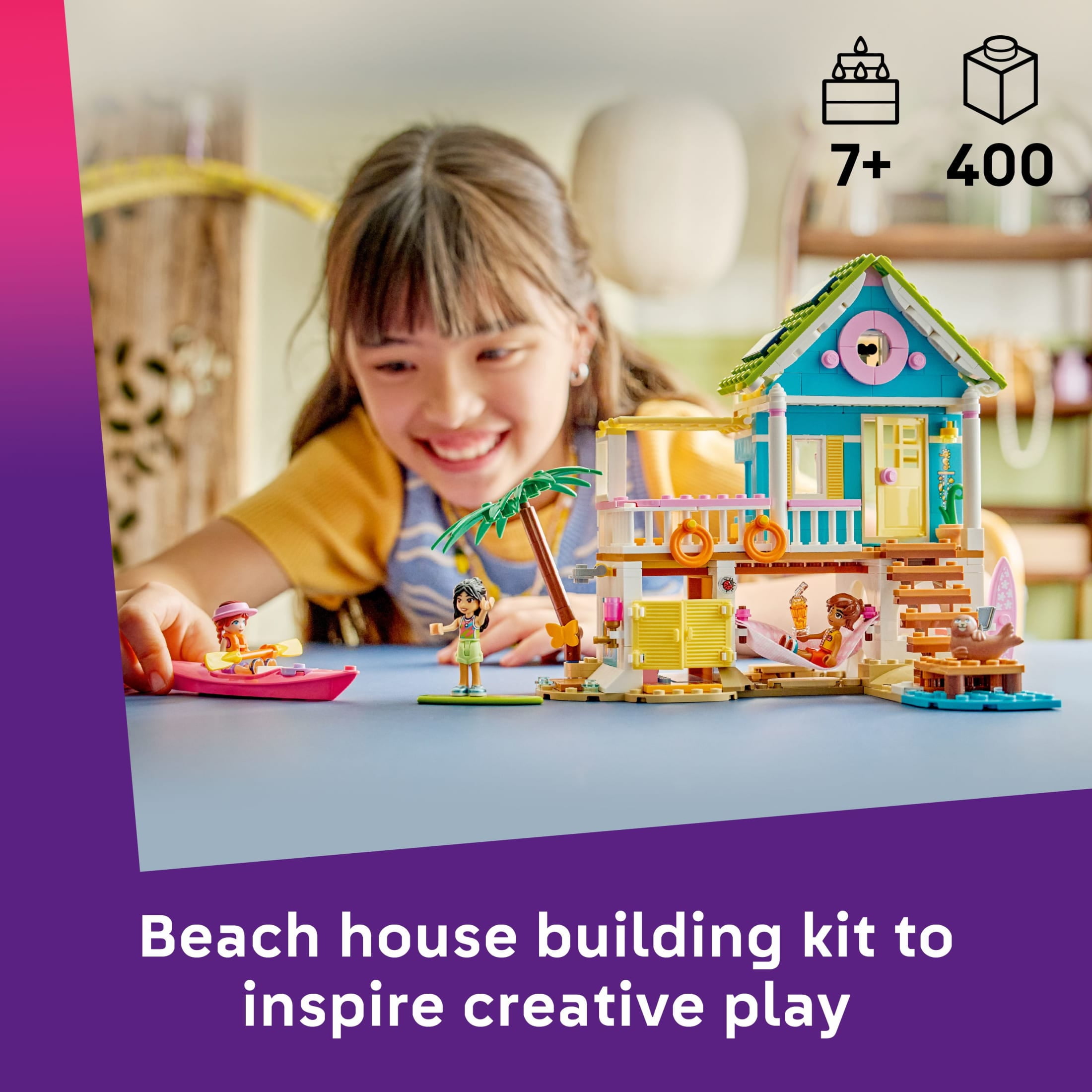 LEGO Friends Beach House with Seals Building Toy for Girls & Boys - Pretend Play Set for Kids, Ages 7+ - W/3 Minidolls, 2 Toy Animals, & Accessories - Gift Idea for Birthdays - 42699