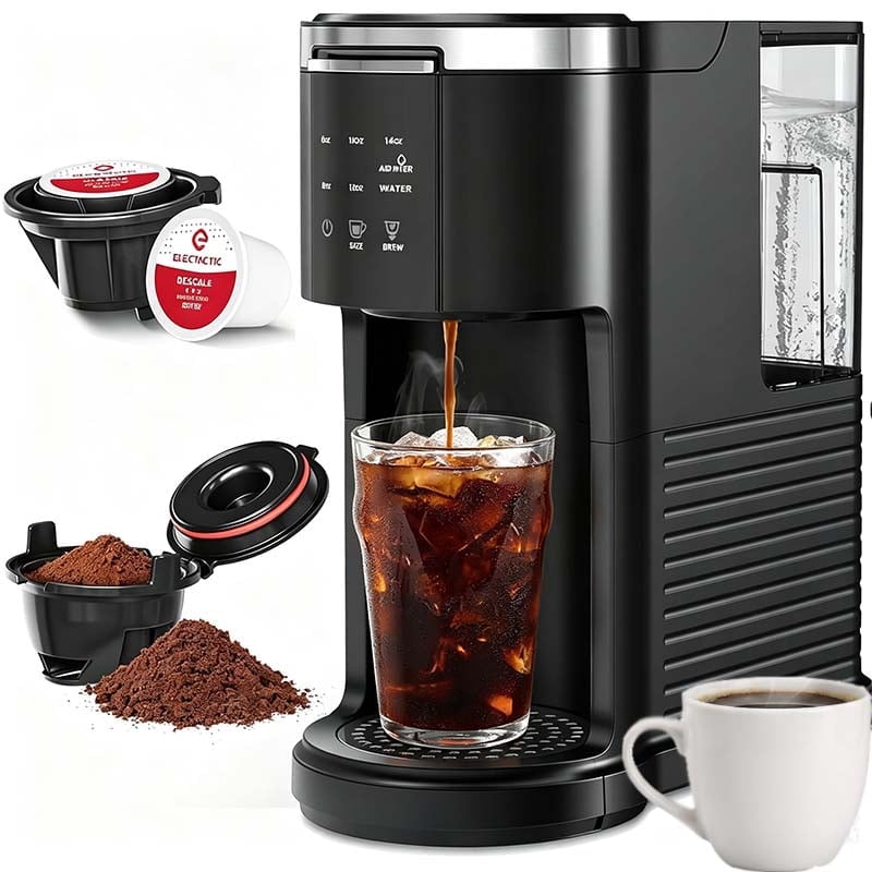 Auseo Single Serve Coffee Maker for Capsule & Ground Coffee,5 Brew Sizes (6-14 Oz), Hot & Iced Coffee, 40oz Removable Water Tank, for Home/Office