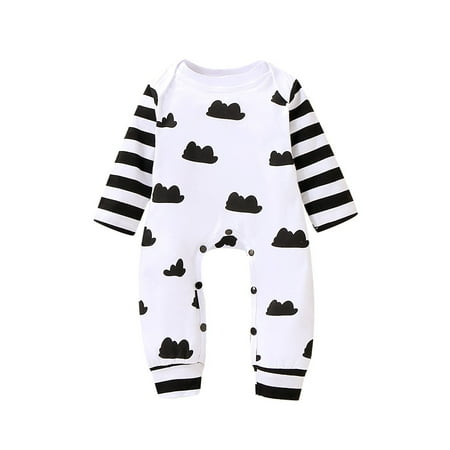 

3 Months Baby Boys Clothes 6 Months Boys One Piece Romper Stripe Sleeve Infant Boys One Piece Romper Jumpsuit White