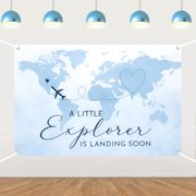 7x5FT Airplane Theme Baby Shower Backdrop A Little Explorer is Landing Soon Photography Background Airplane Travel Around The World Baby Shower Party Decorations Banner Supplies Photo Booth Props