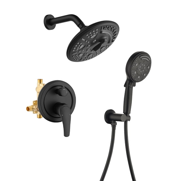 Cobbe 8-Inch Rain Shower Head Combo Kit with 6 Modes Shower Head and 9 Modes Handheld Shower Single Handle with 59-Inch Hose Matte Black