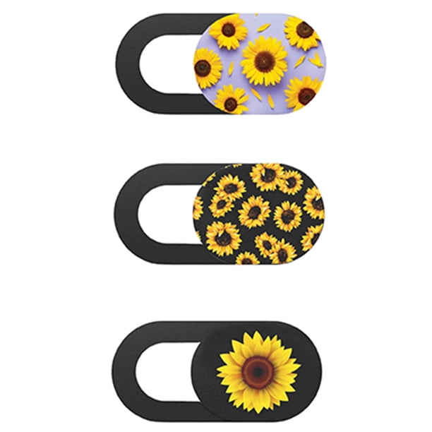 FELTECHELECTR 3 cubiertas de privacidad para cámara web con diseño de girasol, tapa deslizante para lente.