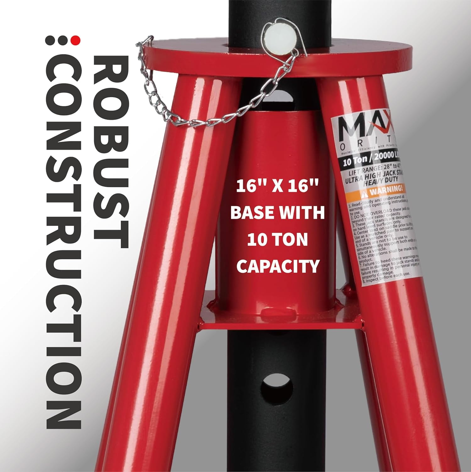 Maxority 10 Ton (20,000 lbs) Capacity Heavy-Duty High Profile Pin Type Adjustable Jack Stand for Trucks & Equipment, 1 PC
