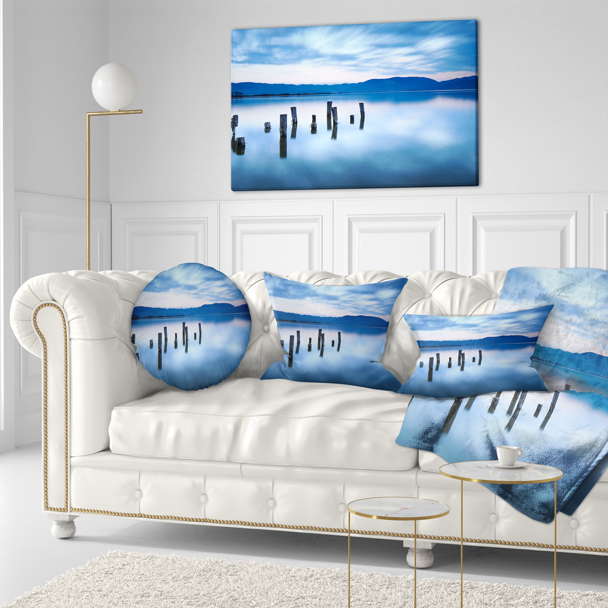 Designart Cloudy Sky Above Lake - Seascape Throw Pillow - 12x20