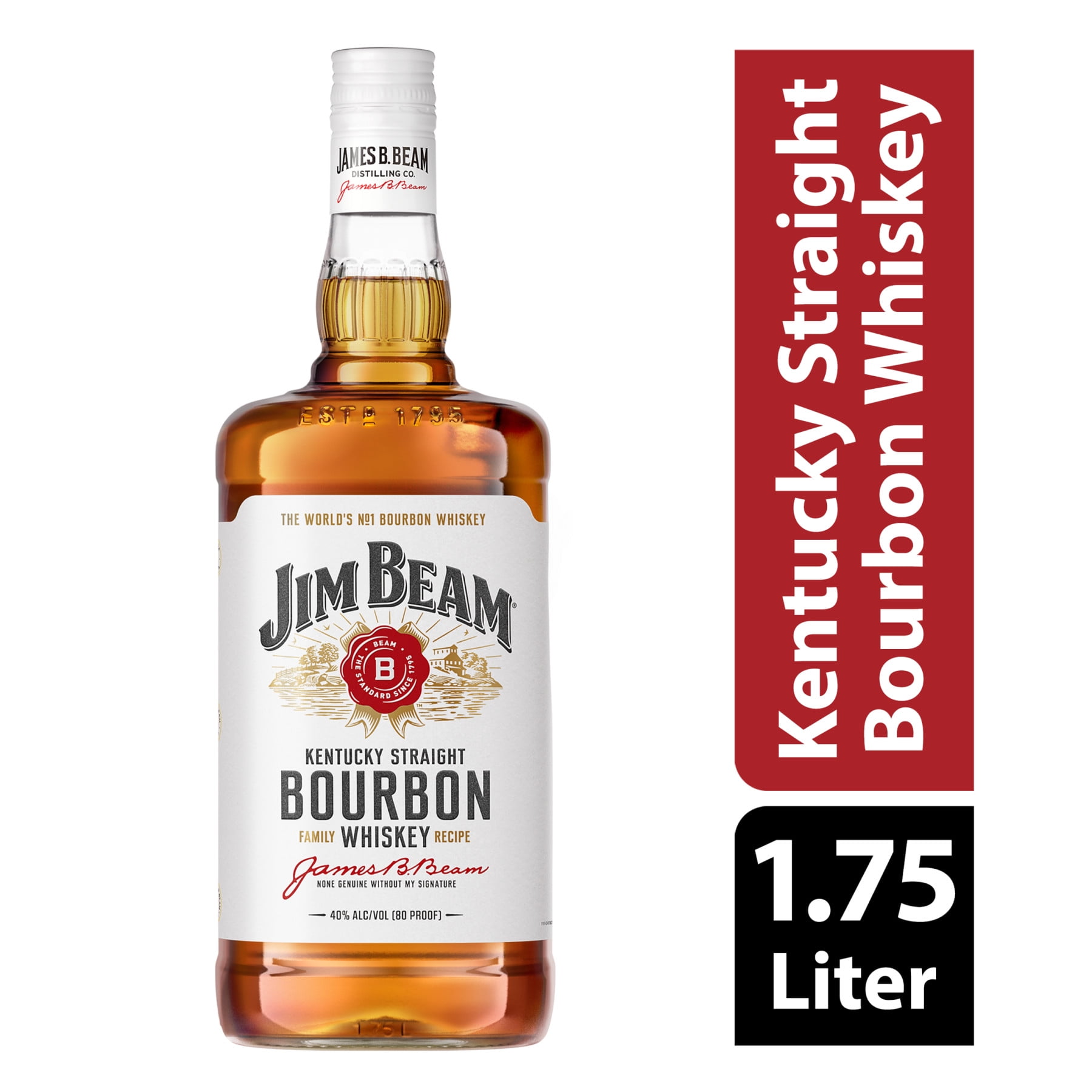 Jim Beam White Label Straight Bourbon, 1.75 L Bottle, 40% ABV