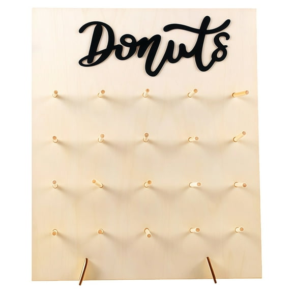 Wooden Donut Display Stand, 17.7 in x 14.8 in / 45 cm x 37.6 cm, Donut Holder Stand Party Decor, Reusable Wood Donut Peg Board for Wedding, Birthday, Celebration for the Expected New Family Member