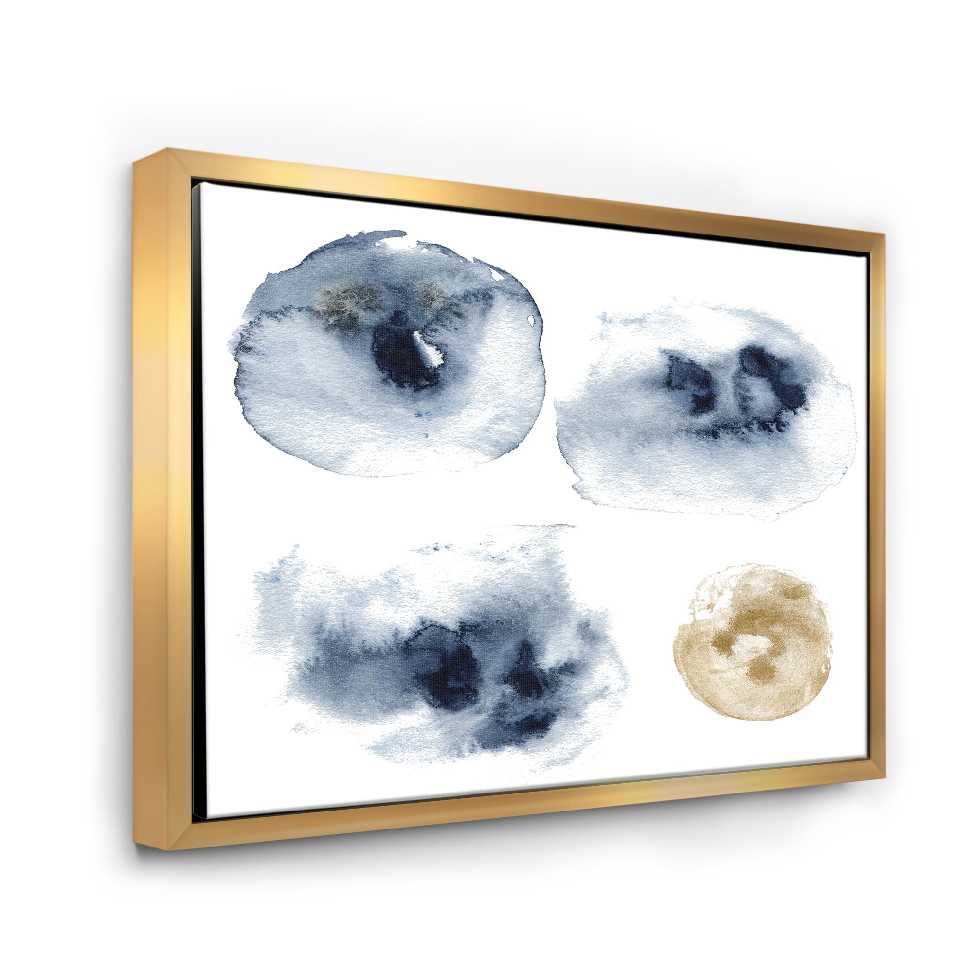 Abstract Of Gold and Dark Blue Cloud 32 in x 16 in Framed Painting Canvas Art Print, by Designart