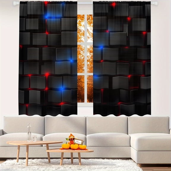 WNOOHIY Fashion Abstract Geometry Future Style Square Cube Privacy Light-filtering Window Curtains for Bedroom and Living Room, 2 Panels