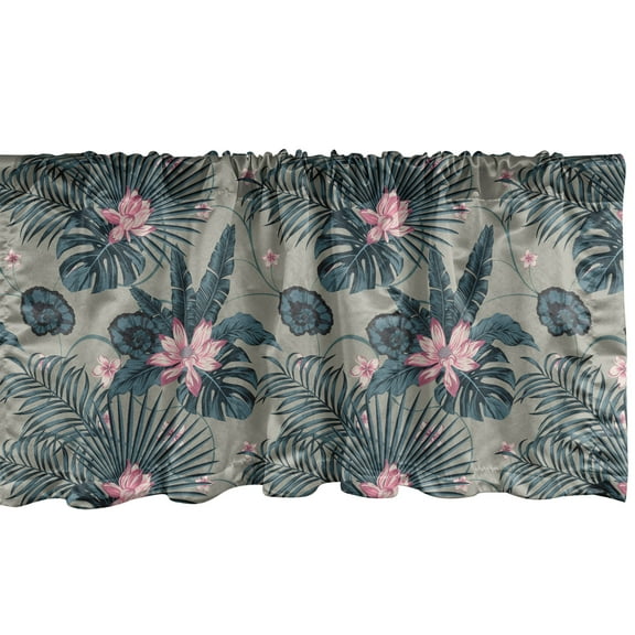 Ambesonne Aloha Window Valance, Hawaii Botanical Foliage Art, 42" x 18", Dusk Slate Blue
