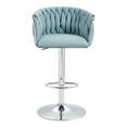 thumbnail image 3 of IVV Modern Swivel Bar Stools Set of 2, Height-Adjustable Fabric Upholstered Stools with Woven Back, Kitchen Island Counter Chair with Chrome Base, Blue, 3 of 8