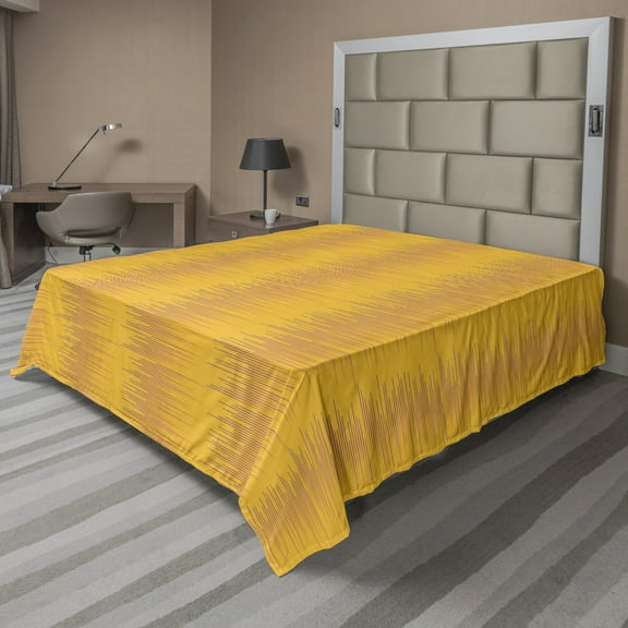 Ambesonne Abstract Flat Sheet, Halftone Style Polka Dots, Queen Size, Earth Yellow and Fuchsia