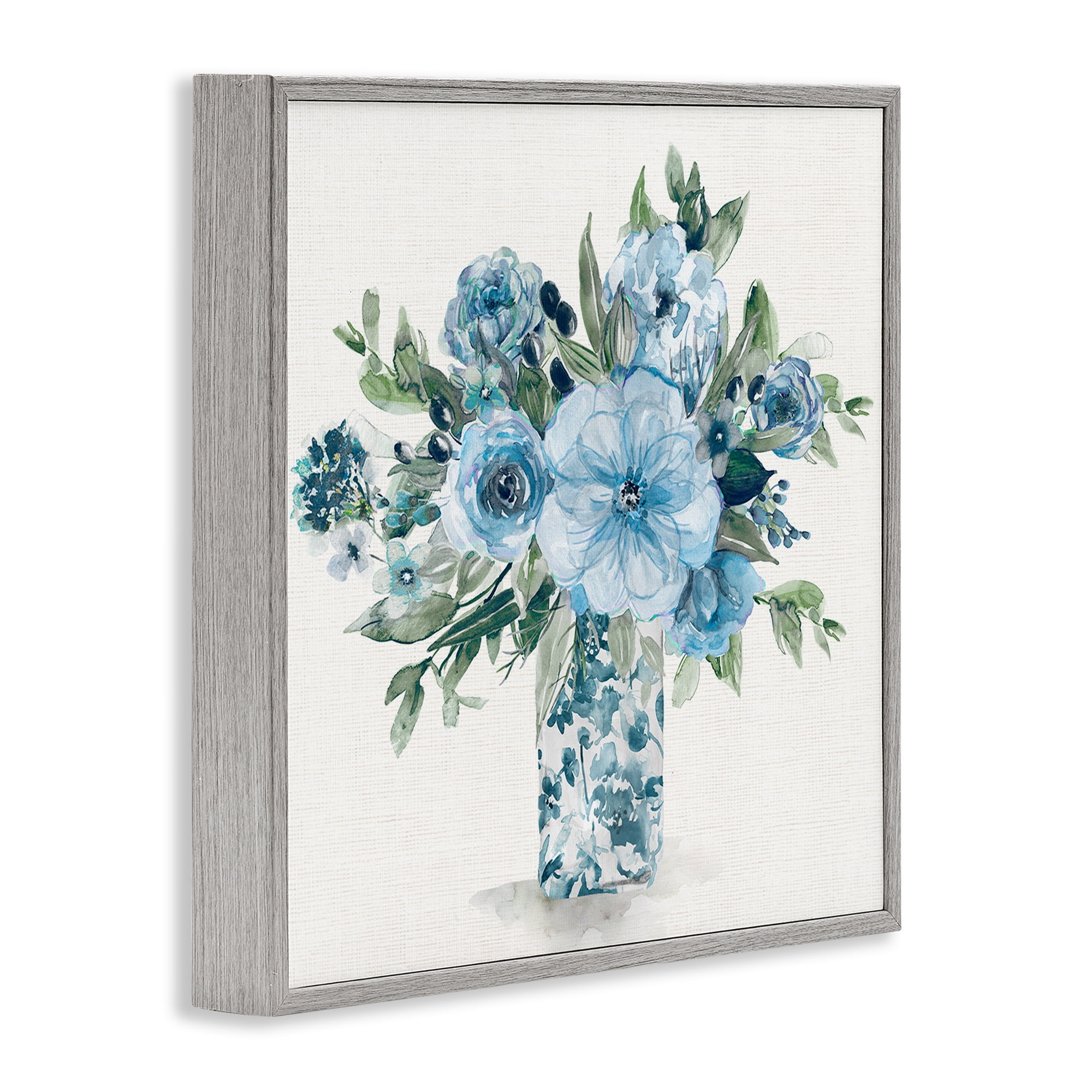 Stupell Industries Pastel Blue Bouquet Foliage Gray Framed Giclee Art, design by Carol Robinson