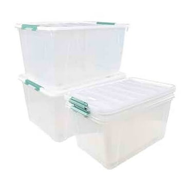 80L Storage Bins 4-Pack, Large Plastic Storage Containers with Wheels, Clear Stackable Organizer Bins for Closet, Garage, Home - 24.6 x 18.3 x 13.2 Inch