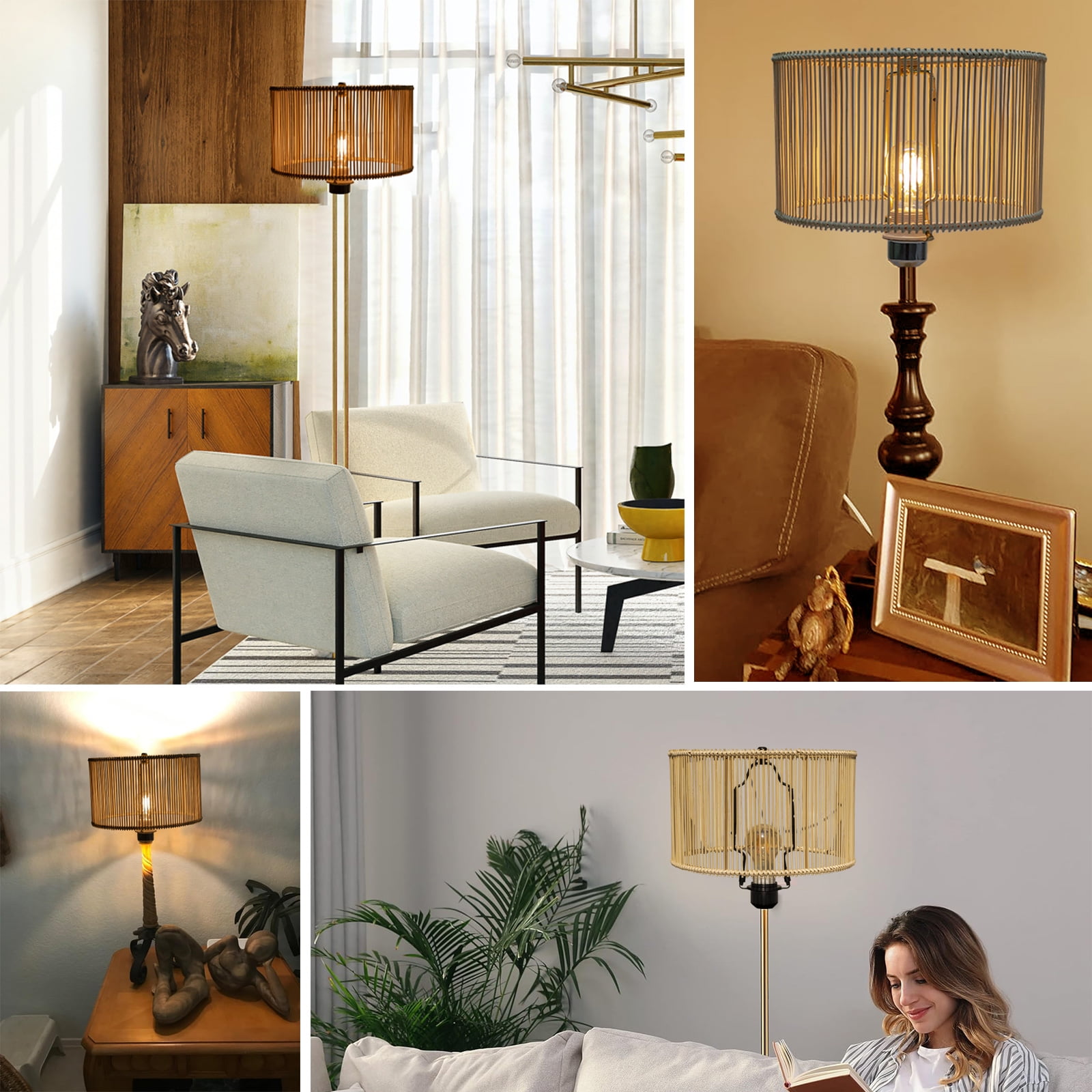 Osasy Boho Drum Woven Rattan Bamboo Lamp Shade