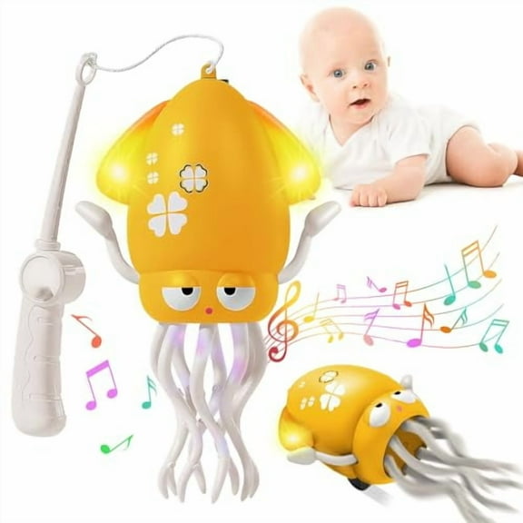 Dancing Octopus Toy,Tummy Time Toys,with Music and LED Light,Built-in Rechargeable Battery and Volume Can be Turned Off for 6-12 12-18 36 Months Walking Toddler Birthday Gift(Orange)