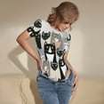 thumbnail image 3 of Junzan Couleurs Imprimé Chats Justaucorps à Manches Courtes Col Rond pour Femmes, T-shirt Mode Aguichant une Pièce Col Rond Justaucorps Aguichant pour Sortir - Grand, 3 of 7