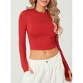 thumbnail image 5 of Yunliwuli Women T-shirt, Long Sleeve Crew Neck Solid Slim Fit Ladies Crop Top with Thumb Holes for Daily Street, 5 of 10