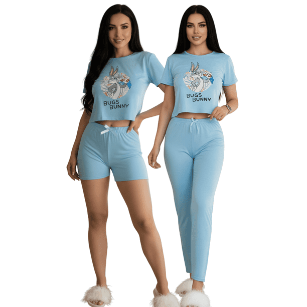Pijama De 3 Piezas Mujer Pantalon Short Y Playera A Juego