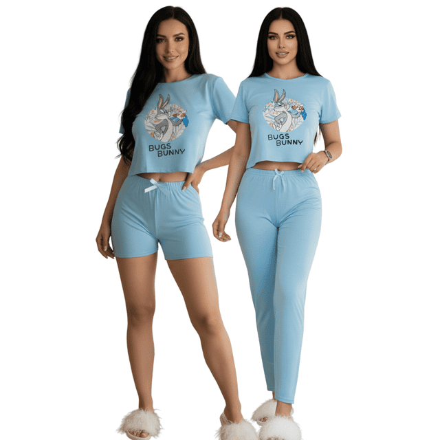 Pijama De 3 Piezas Mujer Pantalon Short Y Playera A Juego
