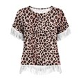 thumbnail image 5 of JTZGDY Vintage Fringed Patchwork Shirts for Women Trendy Summer Short Sleeve Boho Floral Printed Crew Neck Graphic T-Shirts Lightweight Cozy Tassles Tunic Blouse Loose Fit Pullover Tops, 5 of 7