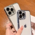 thumbnail image 3 of Compatible with iPhone 13 pro max Bling Plating Case, Luxury Glitter Cute 3D Rhinestone Diamond Sparkly Shiny Clear Case for Women Girls Shockproof Camera Protective Back Cover - Light Blue, 3 of 6