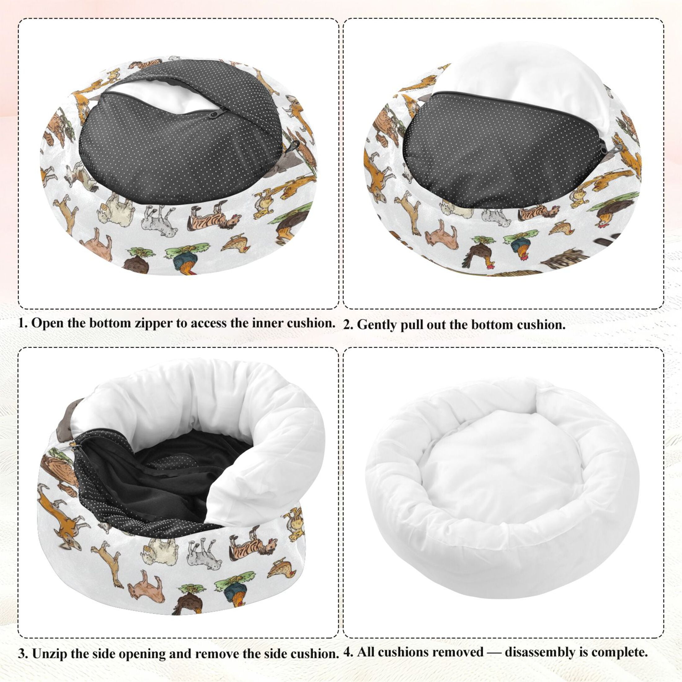 Iauyy Pet Couch Donut Cat Bed for Indoor Cats/Small Dogs Washable & Machine with Non-slip Bottom Calming Cat Furniture, 30 Farm Animals (M)