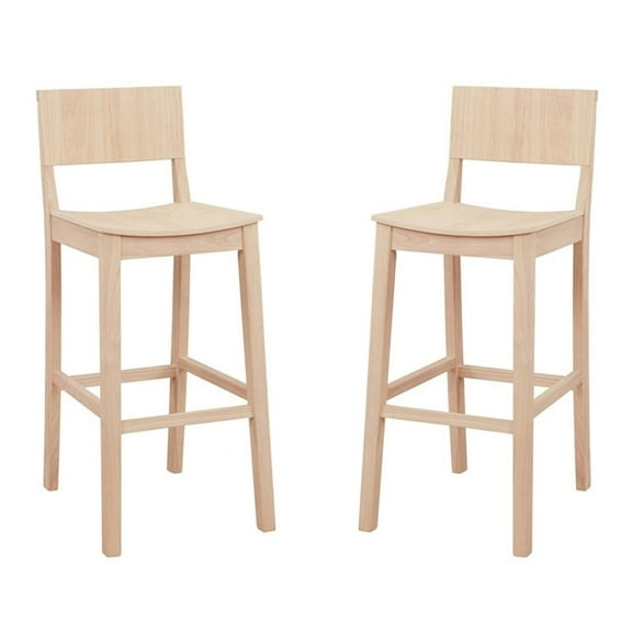Pemberly Row Saddle Seat Bar Stools Set of Two in Unfinished Solid Rubberwood