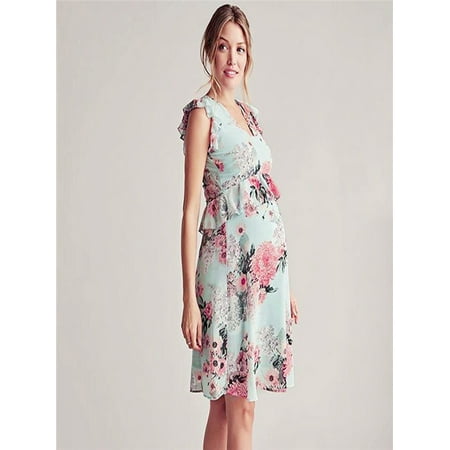 Womens Maternity Clothing - Womens Mother Floral Falbala Pregnant Sleeveless Ruffles Dress Maternity Clothes