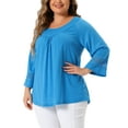 thumbnail image 4 of Agnes Orinda Women's Plus Size Tops Long Sleeve Crochet Panel Hollow Out Pleated Casual Tunics Blouse 3X Sky Blue, 4 of 6