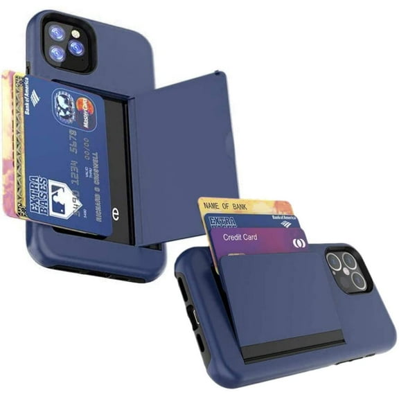 KP KOOL PRODUCTS New Quality Hard Back Cover with ID Credit Card Slot Holder Wallet Case for iPhone12 Pro/12 or iPhone 12 Pro Max (iPhone 12 Pro Max, Navy Blue)