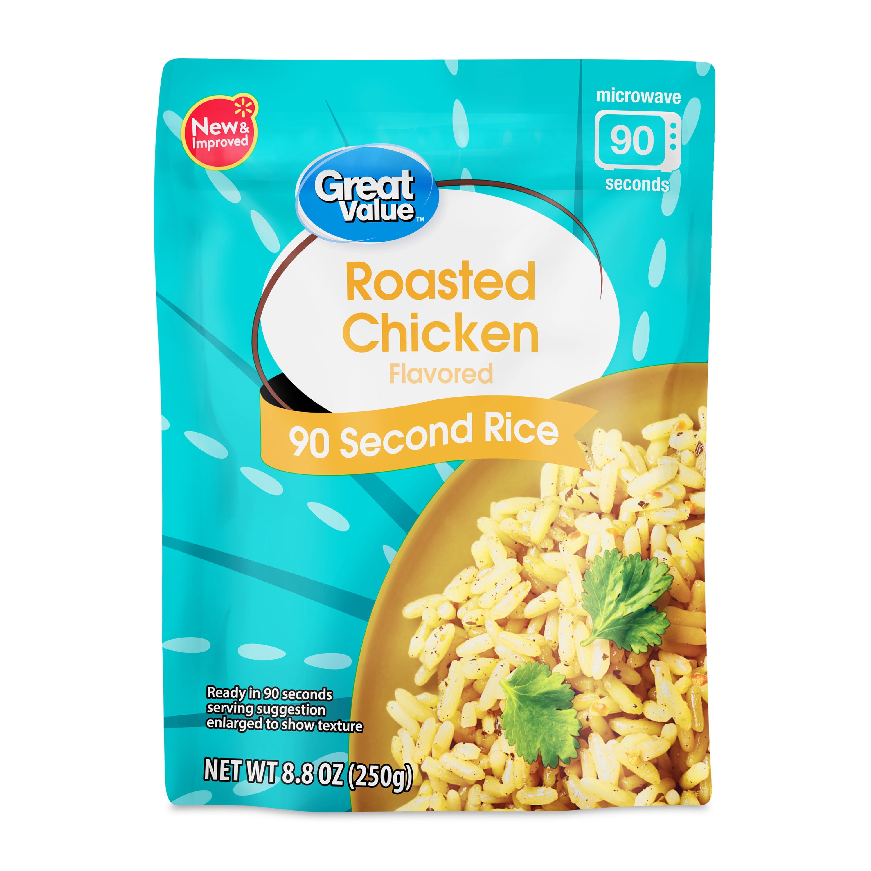 (9 pack) Great Value Ready-to-Heat 90-Second Roasted Chicken Flavored Rice Pouch, 8.8 oz