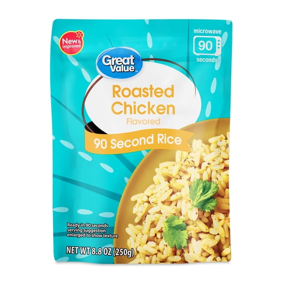 Great Value Ready-to-Heat 90-Second Roasted Chicken Flavored Rice Pouch, 8.8 oz