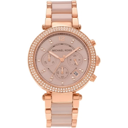 Michael Kors Women's Rose Gold-Tone Stainless Steel MK5896 Crystal Bezel Chronograph Dress Watch, Bracelet