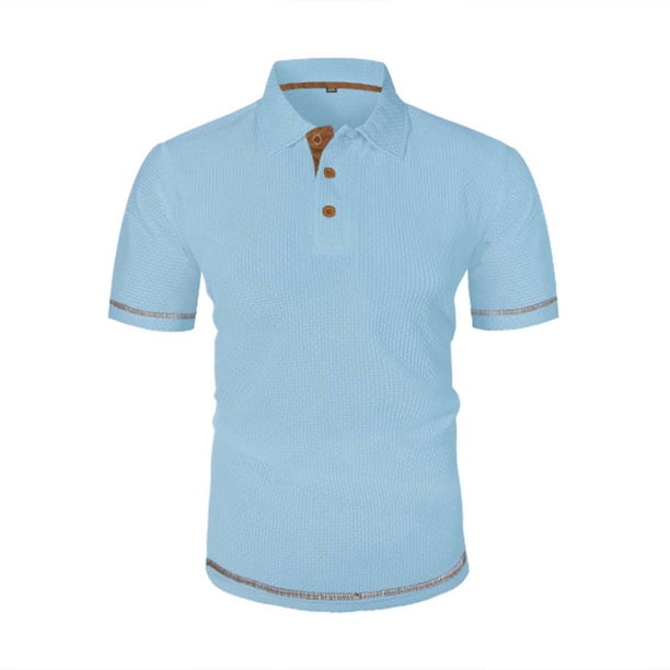 Blusa y camisa de manga corta con cuello vuelto para hombre, informal, de moda, de color liso, con botones, solapa y hebilla de gancho, camiseta de manga corta de poliéster para hombre.