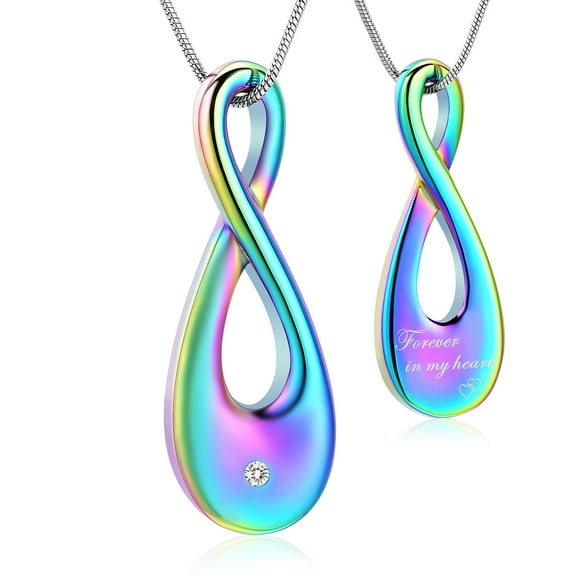 Infinity Urn Necklace for Human Ashes Forever in My Heart With Crystal Cremation Necklace Stainless Steel Memorial Ash Jewelry for Women