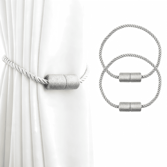 2 Pack Grey Strong Magnetic Curtain Tiebacks Outdoor Elegant Decorative Tie Backs Modern Rope Tiebacks for Drapes Window Curtain Holdbacks for Draperies