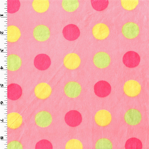 Pink/Multi Dot Minky, Fabric By the Yard