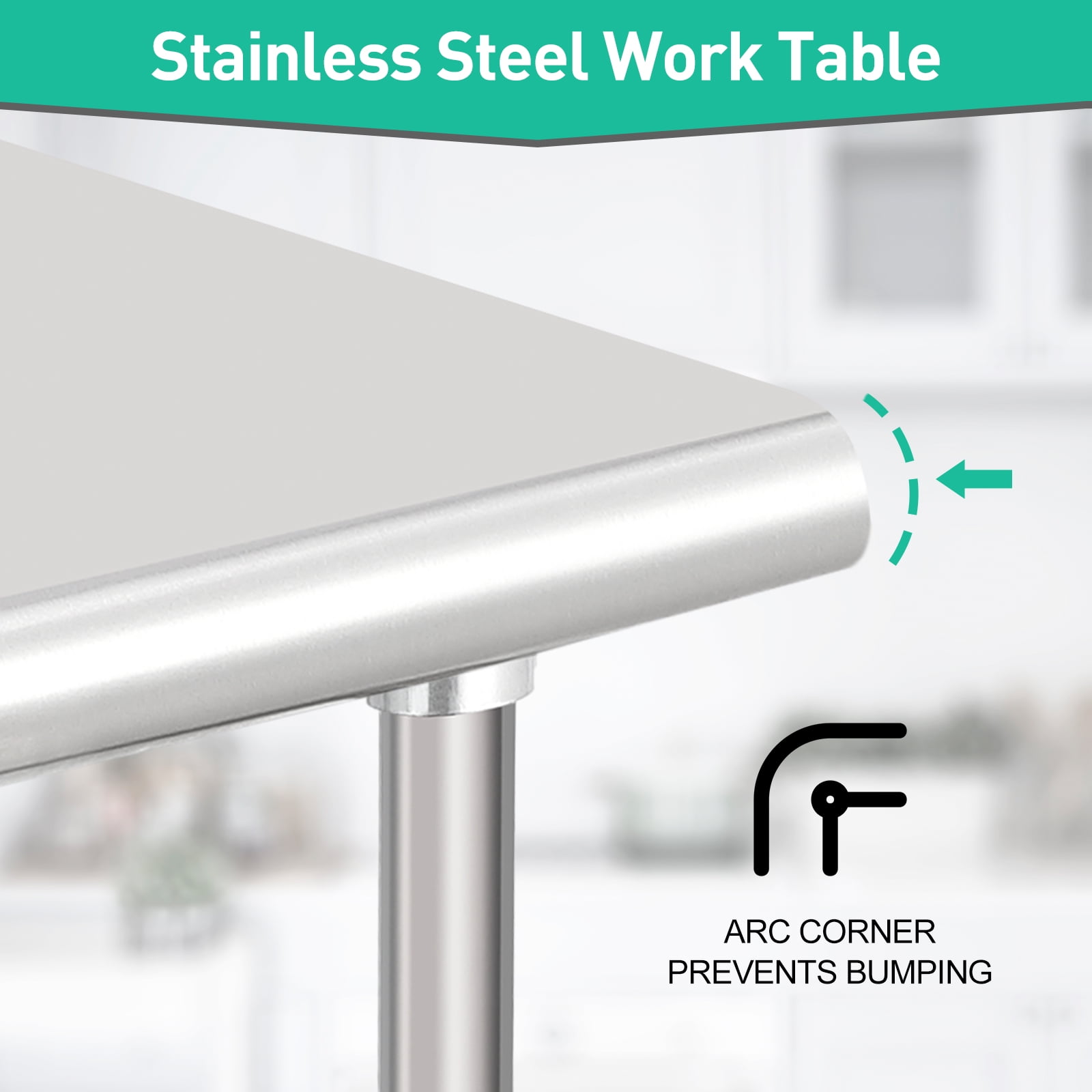 60"L Heavy Duty Stainless Steel Work Table – Double Layer Prep Table with Adjustable Under Shelf, Backsplash, Casters – Commercial Kitchen, Restaurant, Home, Hotel Station – With Tailgate, Silver